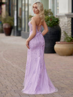 Lilac Tulle Mermaid Evening Dress with Sweetheart Neckline and Slit