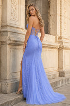 Lilac Tulle Mermaid Evening Dress with Sweetheart Neckline and Slit