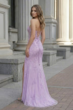 Lilac Tulle Mermaid Evening Dress with Sweetheart Neckline and Slit
