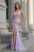 Lilac Tulle Mermaid Evening Dress with Sweetheart Neckline and Slit