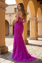 Lilac Tulle Mermaid Evening Dress with Sweetheart Neckline and Slit