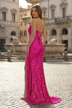 Gold Sequins Mermaid Evening Dress with Strapless Neckline and Sequins