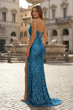 Gold Sequins Mermaid Evening Dress with Strapless Neckline and Sequins