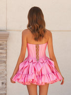 Strapless Black Beaded Short Homecoming Dress with Bow