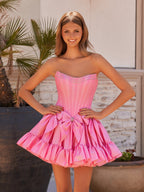 Strapless Black Beaded Short Homecoming Dress with Bow