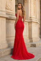 Lilac Tulle Mermaid Evening Dress with Sweetheart Neckline and Slit