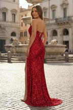 Gold Sequins Mermaid Evening Dress with Strapless Neckline and Sequins
