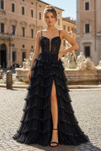 Clarisse Rose Black front view prom dress