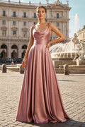 Blush Satin A-Line Bridesmaid Dress with Spaghetti Straps Neckline