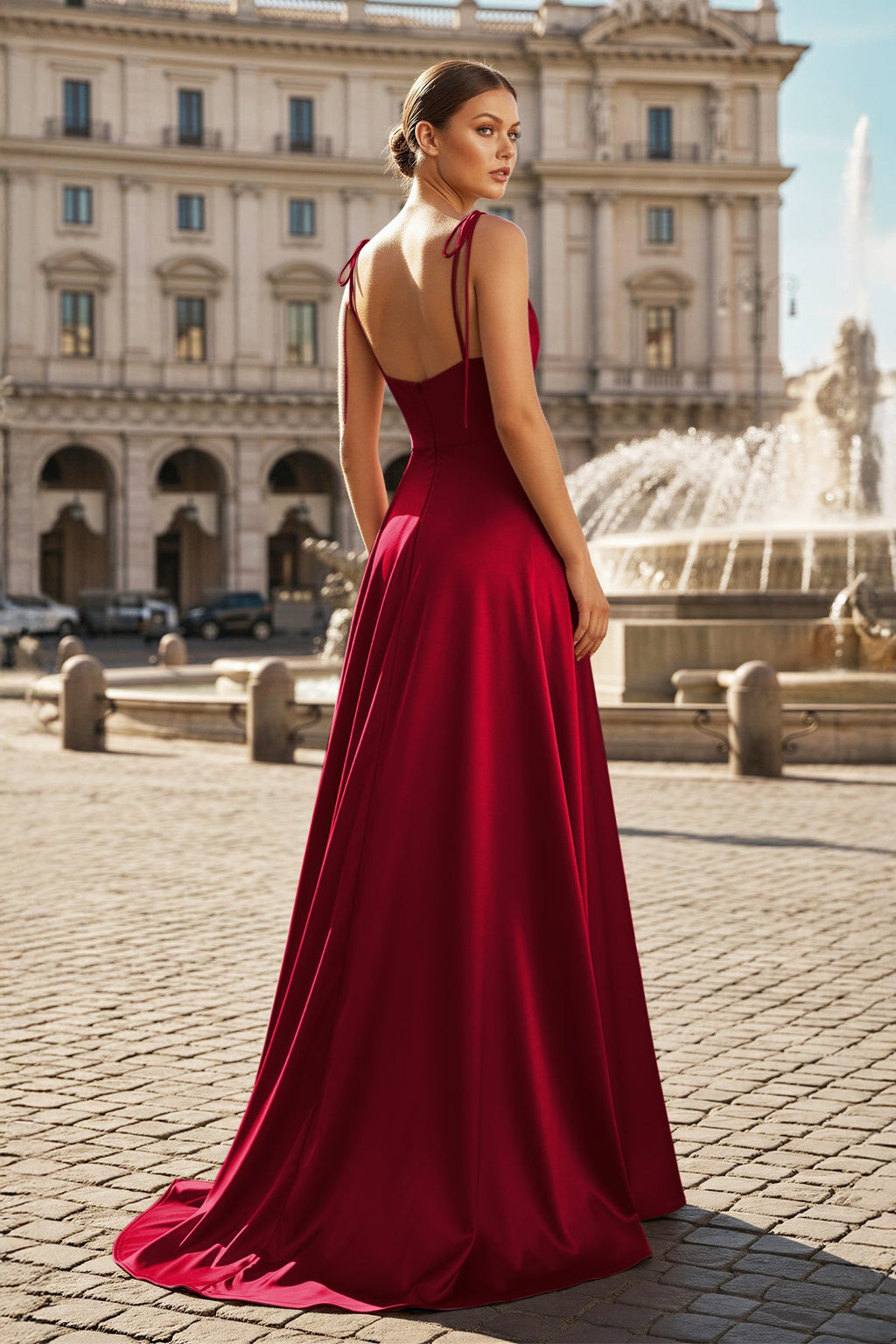Blush Satin A-Line Bridesmaid Dress with Spaghetti Straps Neckline
