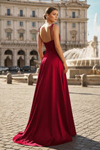 Blush Satin A-Line Bridesmaid Dress with Spaghetti Straps Neckline