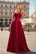 Blush Satin A-Line Bridesmaid Dress with Spaghetti Straps Neckline