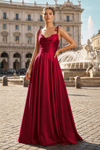Blush Satin A-Line Bridesmaid Dress with Spaghetti Straps Neckline