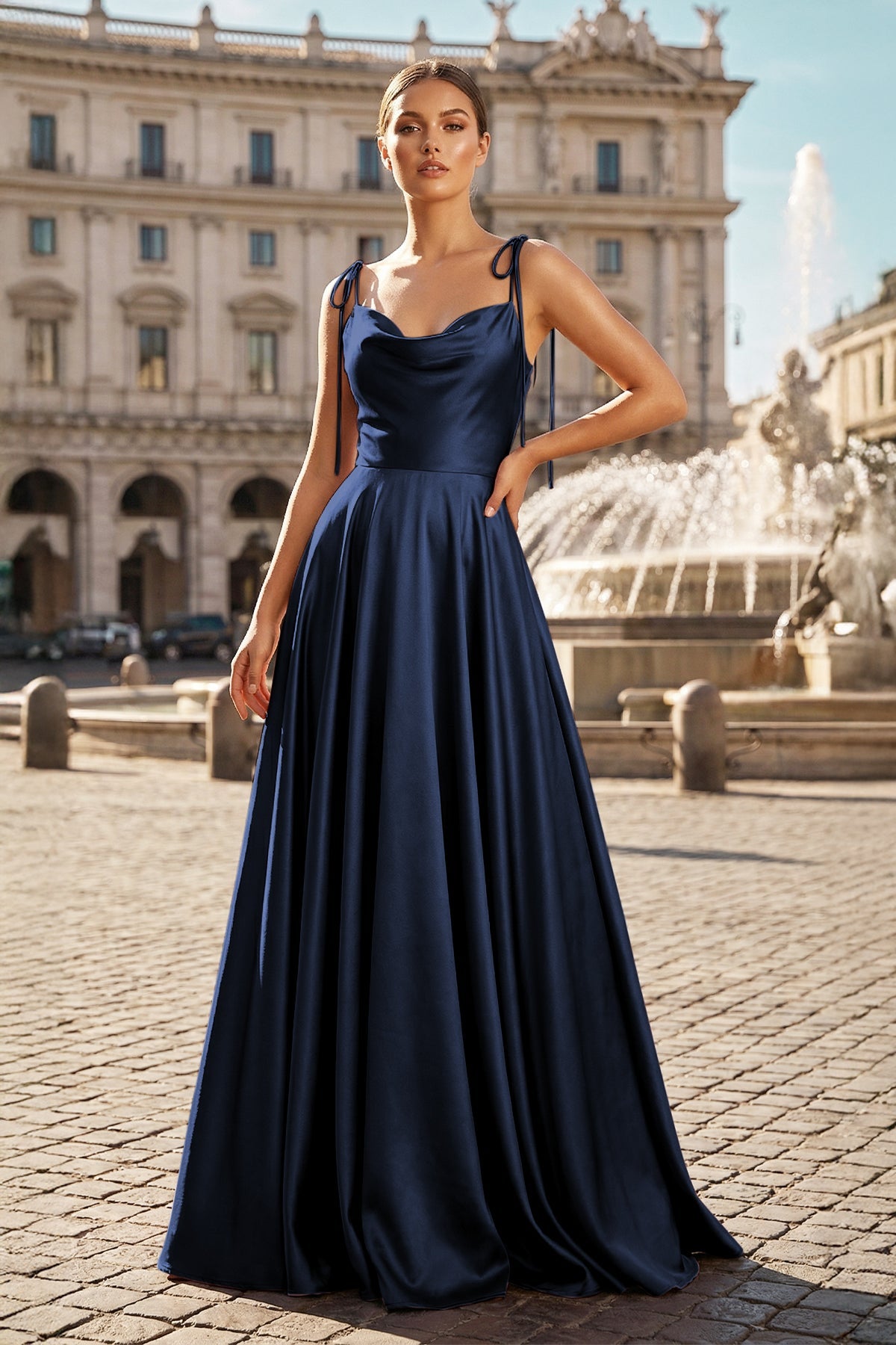 Blush Satin A-Line Bridesmaid Dress with Spaghetti Straps Neckline