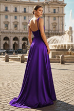 Blush Satin A-Line Bridesmaid Dress with Spaghetti Straps Neckline
