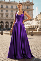 Blush Satin A-Line Bridesmaid Dress with Spaghetti Straps Neckline