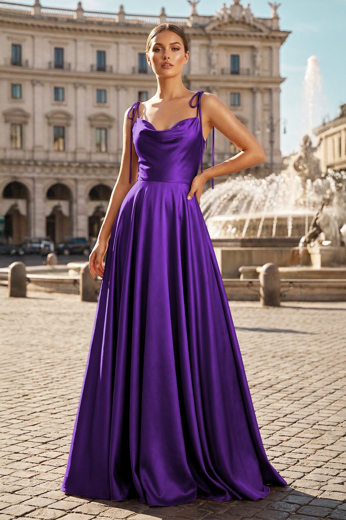 Blush Satin A-Line Bridesmaid Dress with Spaghetti Straps Neckline