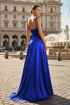 Blush Satin A-Line Bridesmaid Dress with Spaghetti Straps Neckline