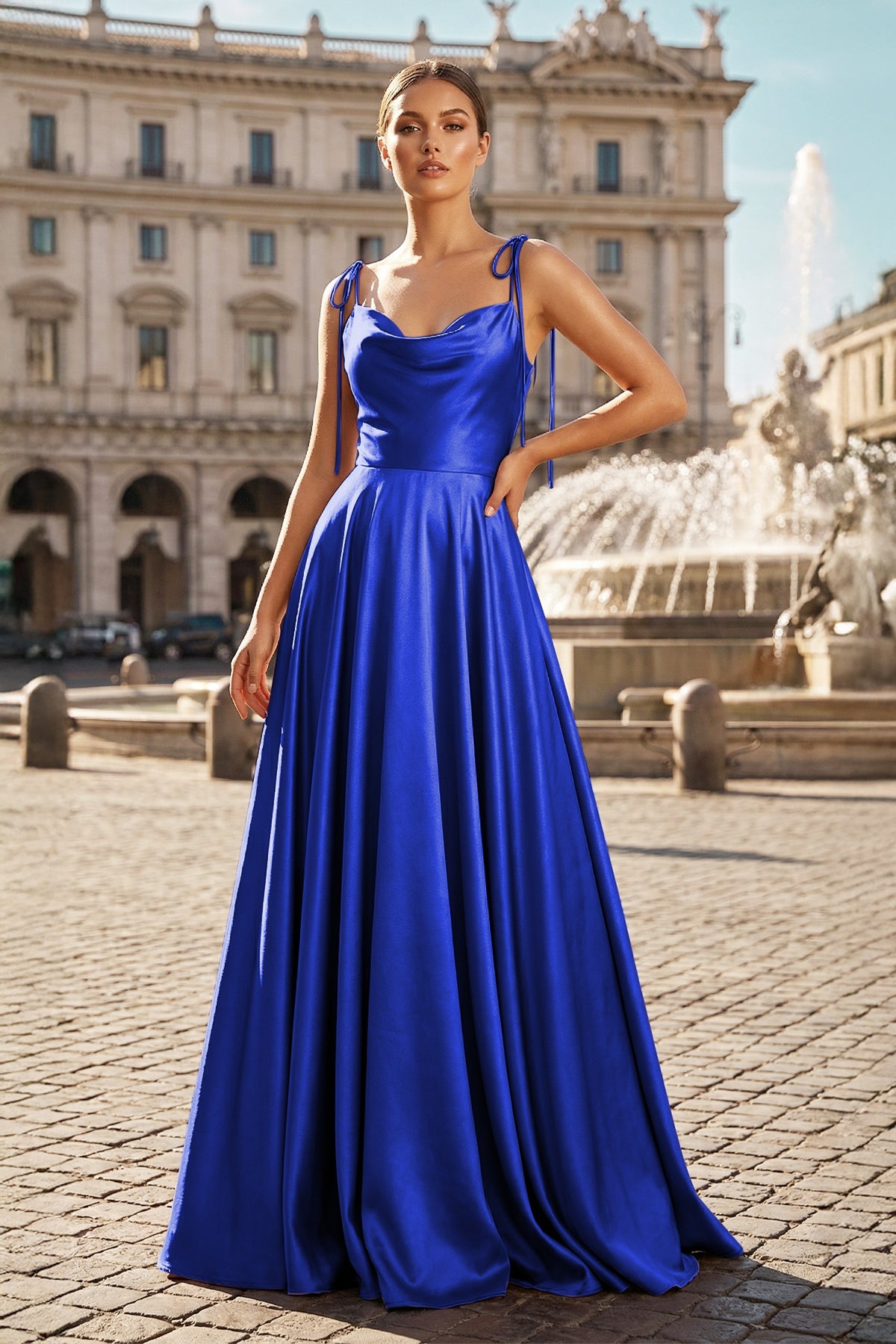 Blush Satin A-Line Bridesmaid Dress with Spaghetti Straps Neckline