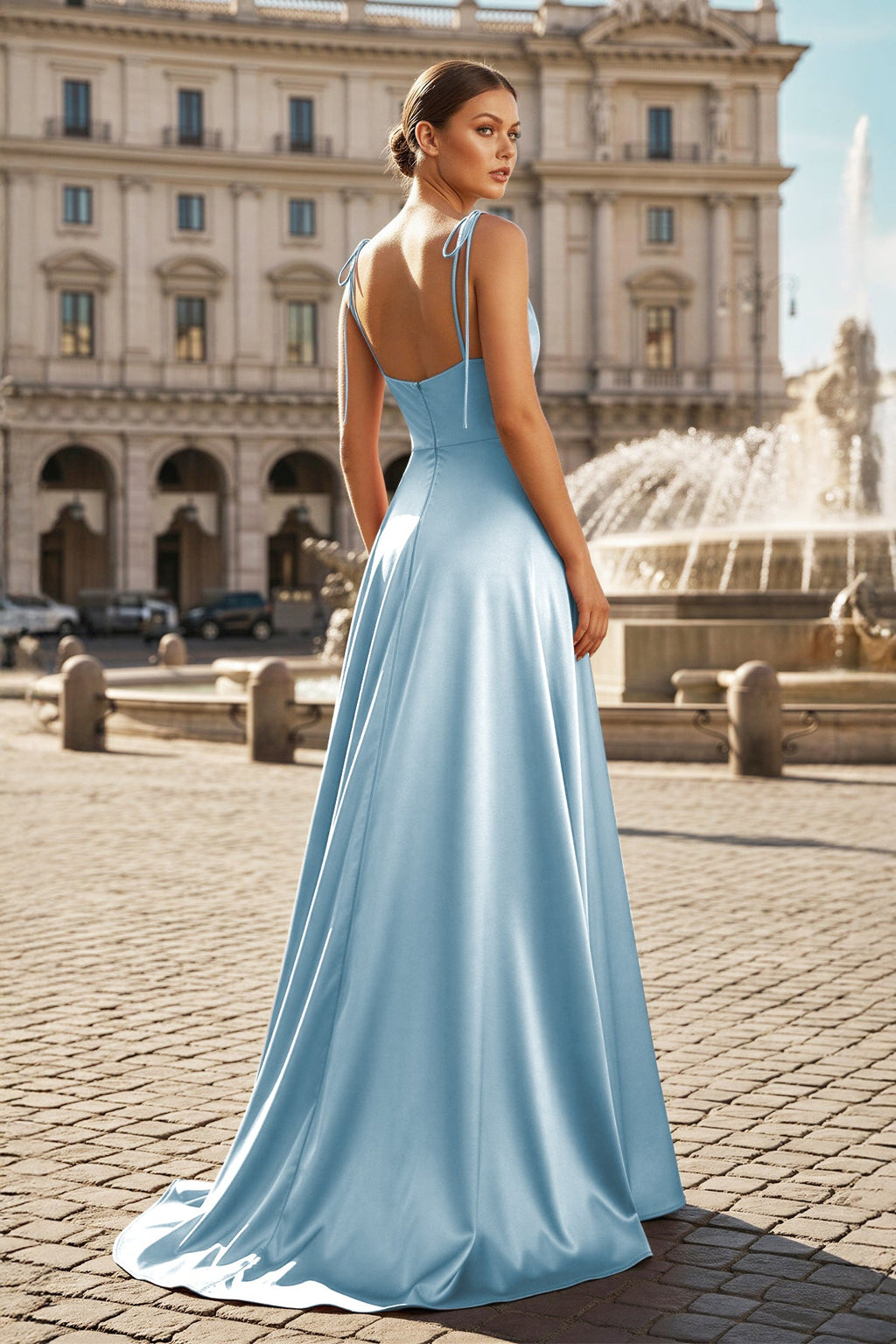 Blush Satin A-Line Bridesmaid Dress with Spaghetti Straps Neckline