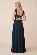 Navy Blue Chiffon A-Line Bridesmaid Dress with Sweetheart Neckline