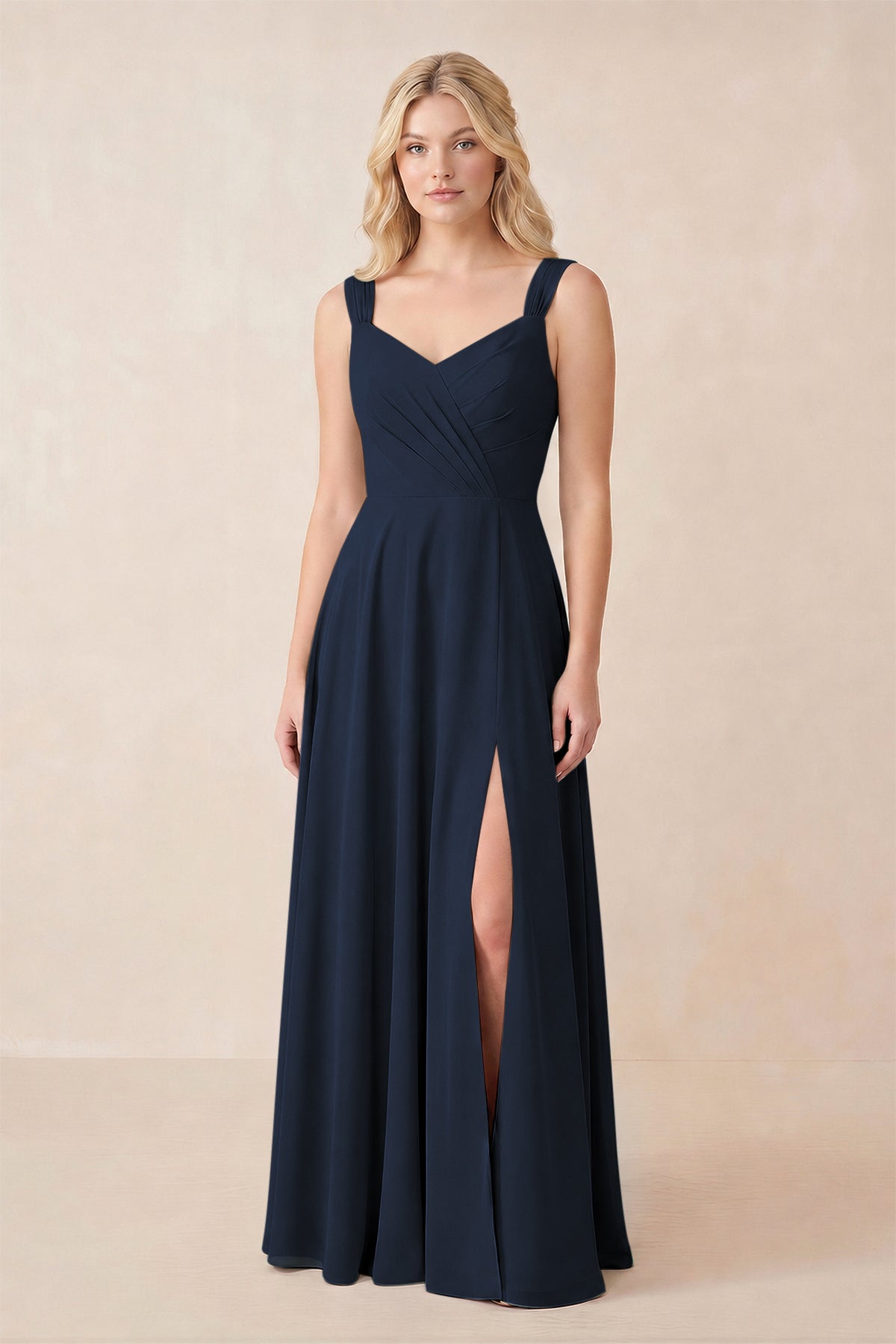 Navy Blue Chiffon A-Line Bridesmaid Dress with Sweetheart Neckline