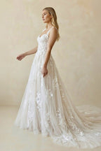 White Lace A-Line Wedding Dress with Sweetheart Neckline and Appliques