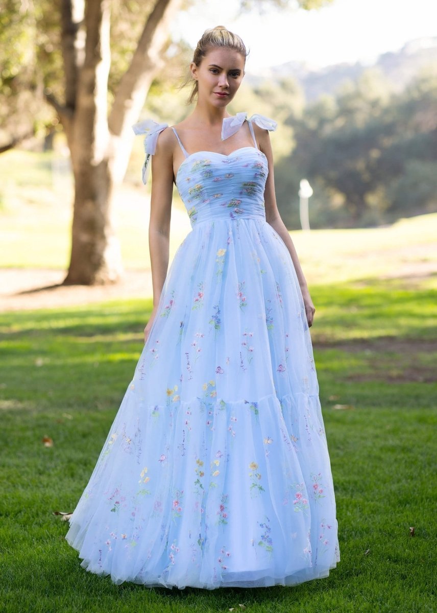Ariadelle Lake Sky Blue front view prom dress