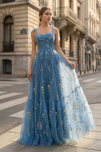 Ariadelle Lake Dusty Blue front view prom dress