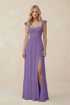As Picture Chiffon A-Line Bridesmaid Dress with Sweetheart Neckline and Ruffles
