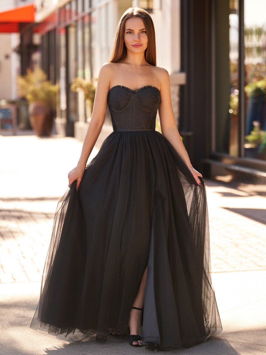Yvaine Iris Black front view prom dress
