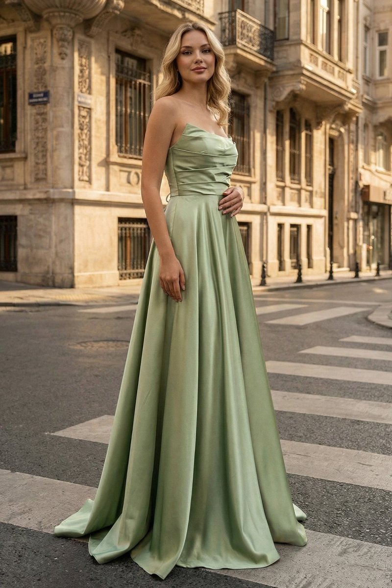 Querina Faye Sage Green front view prom dress
