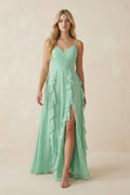 As Picture Chiffon A-Line Bridesmaid Dress with Spaghetti Straps Neckline and Ruffles