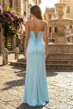 Sweetheart Aqua Blue Sheath Long Formal Prom Gown