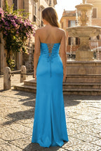 Sweetheart Aqua Blue Sheath Long Formal Prom Gown