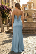 Sweetheart Aqua Blue Sheath Long Formal Prom Gown