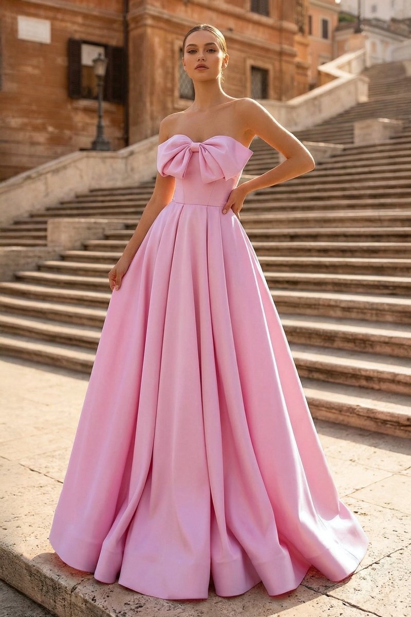 Rosalie Snow Rose Pink front view prom dress