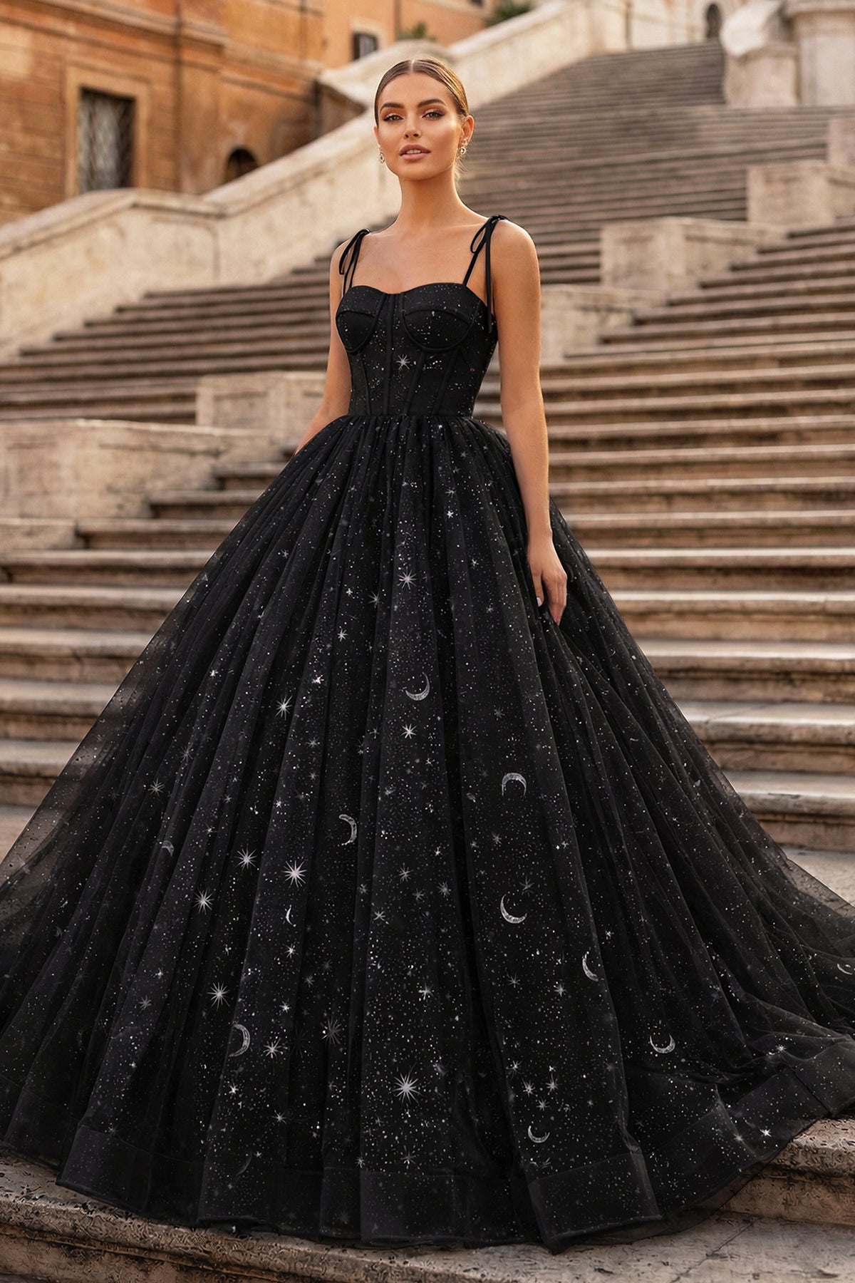 Ilaria Black front view prom dress