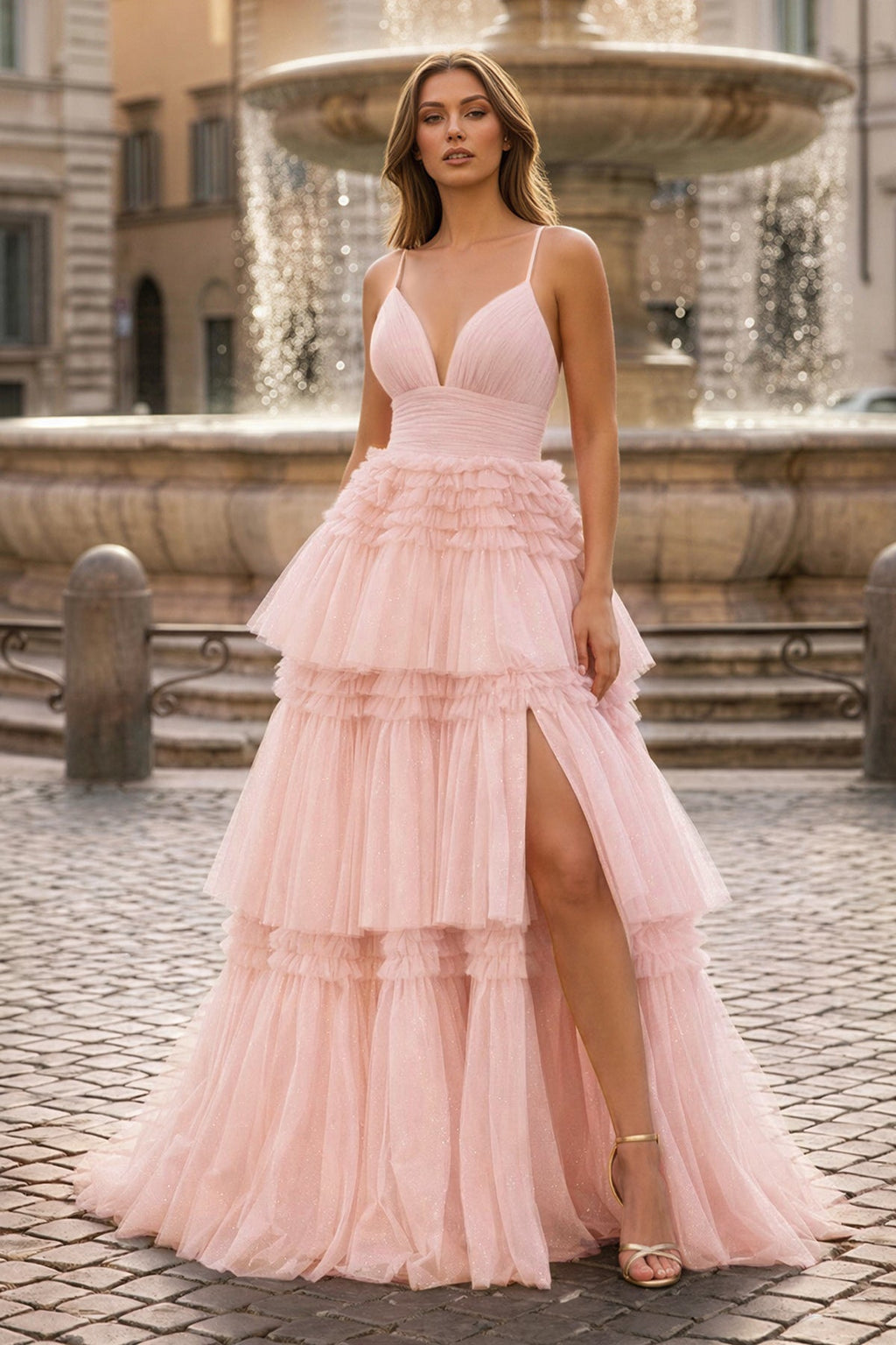Clarisse June Blush front view prom dress