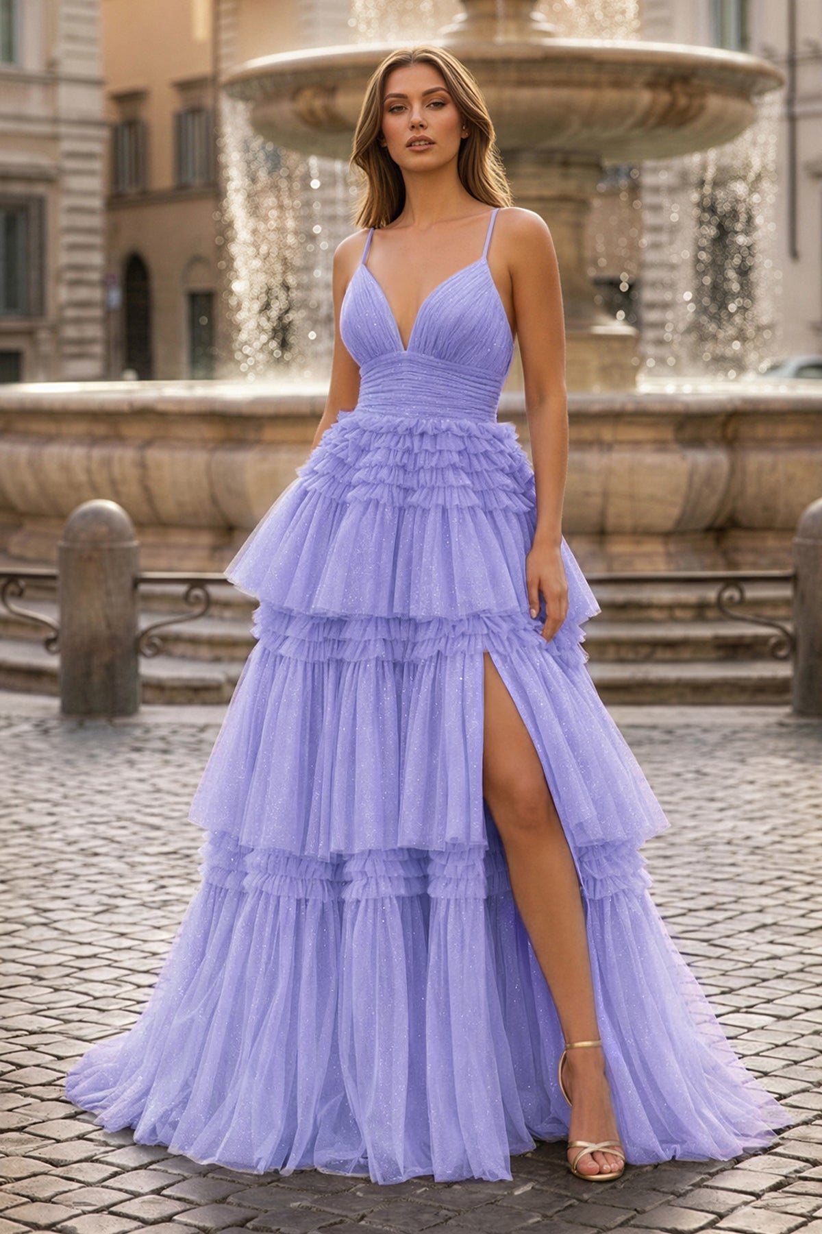 Clarisse June Lavender front view prom dress