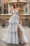 Clarisse June Silver front view prom dress