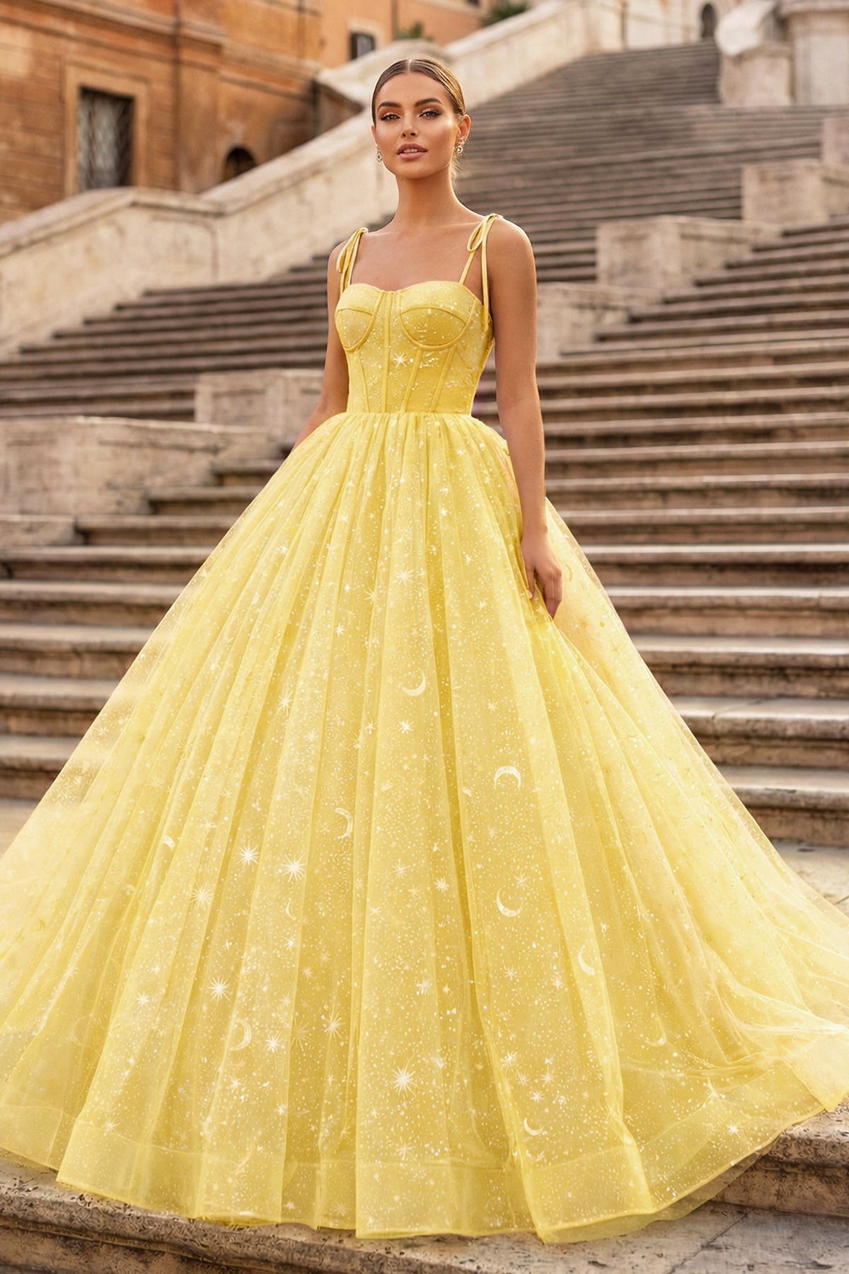Ilaria Yellow front view prom dress