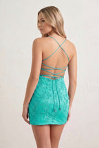 Sheath Spaghetti Straps Lace Short Homecoming Dresses