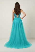 Ghislaine Turquoise back view homecoming dress