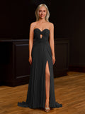 Fuchsia Chiffon A-Line Evening Dress with Sweetheart Neckline and Pleated Detail