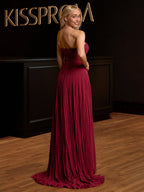 Fuchsia Chiffon A-Line Evening Dress with Sweetheart Neckline and Pleated Detail