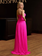 Fuchsia Chiffon A-Line Evening Dress with Sweetheart Neckline and Pleated Detail