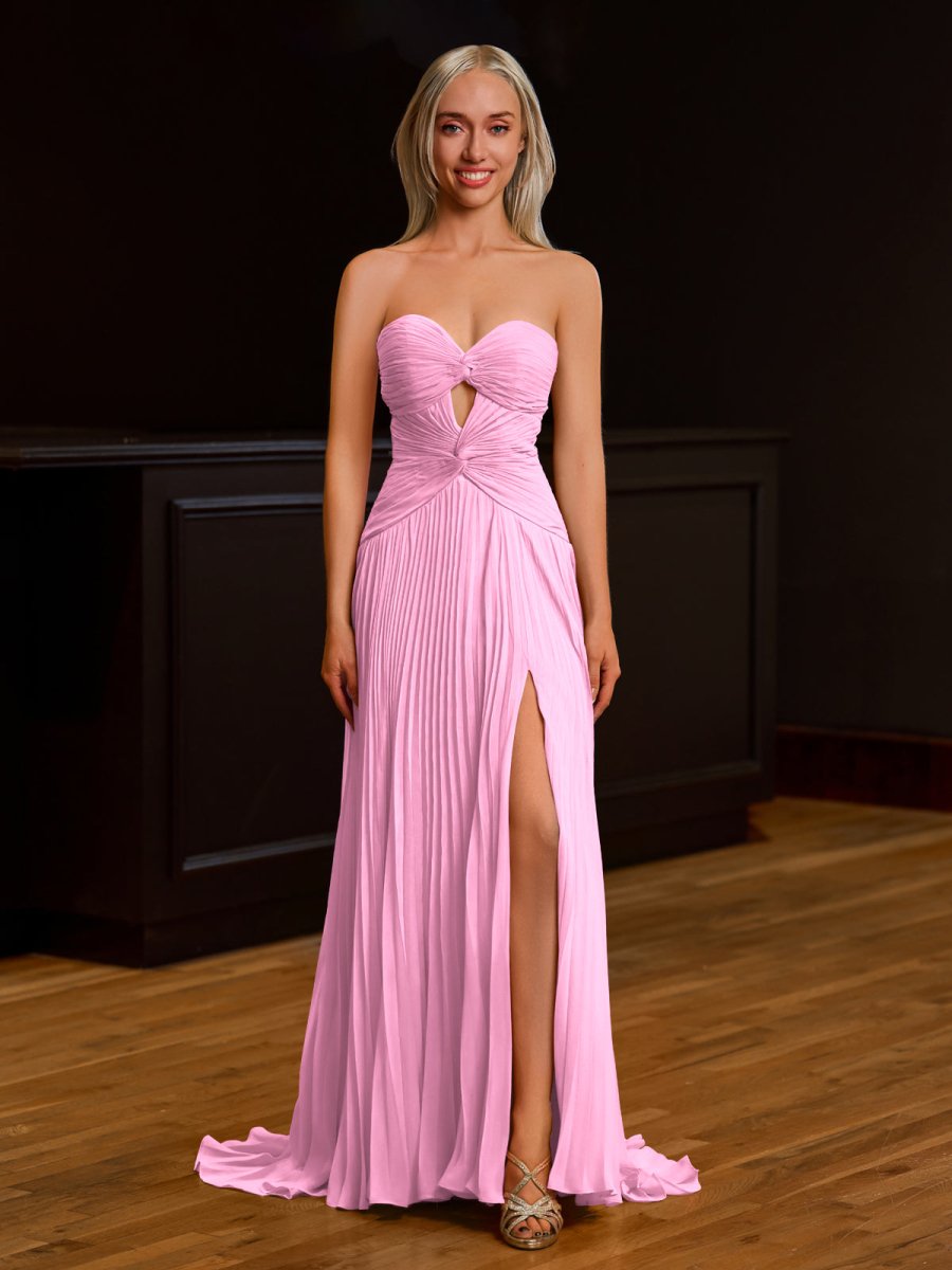 Fuchsia Chiffon A-Line Evening Dress with Sweetheart Neckline and Pleated Detail