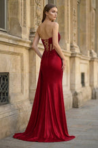 Charming Mermaid Straps Slit Long Formal Prom Gown with Beading
