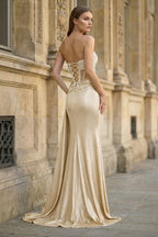 Charming Mermaid Straps Slit Long Formal Prom Gown with Beading
